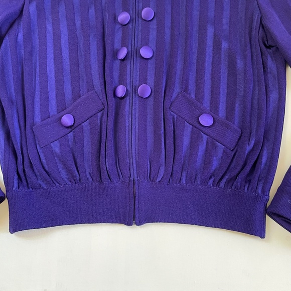 St John Santana Knit Jacket Women Royal Purple Y2K Large Old Money Preppy Logo - Picture 6 of 16